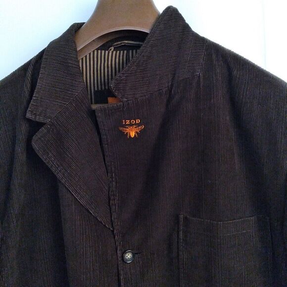 Izod Mens Logo Chocolate Brown Relaxed-Fit Corduroy Sport Coat Blazer XL - Picture 7 of 16